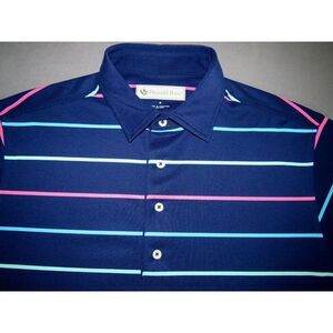 Men's Donald Ross Short Sleeved 100% Polyester Striped Polo Golf Shirt‎ Medium